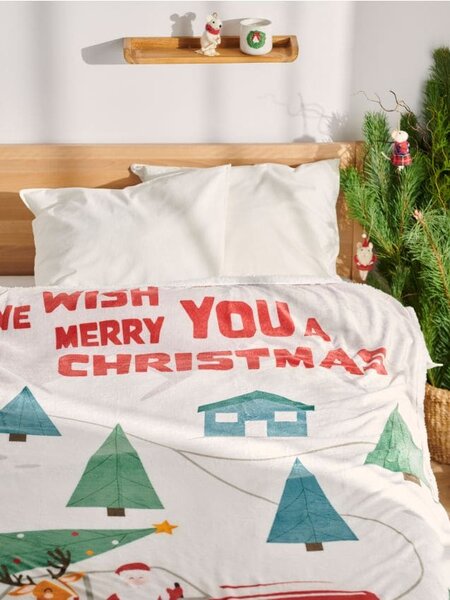 Sinsay - Vianočný prehoz na posteľ s potlačou a nápisom „We wish you a Merry Christmas“ - viacfarebná