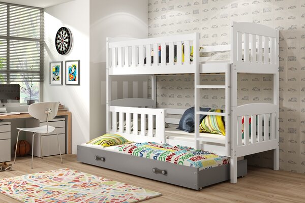 BMS Detská poschodová posteľ s prístelkou KUBUS biela Veľkosť spacej plochy: 190x80 cm, Doplňujúca farba postele: Grafit