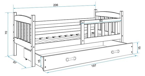 HRUŠKA Posteľ KUBO 1 200x90 Borovica - Biela