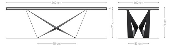 DELIFE Jedálenský stôl Edge 260x100 XL akácia hnedá Spider plochá oceľ čierna Live-Edge