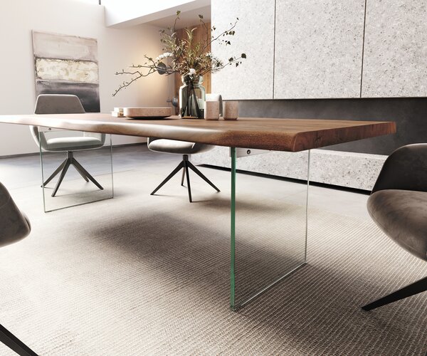 DELIFE Jedálenský stôl Edge 260x100 XL akácia hnedá sklo Live-Edge