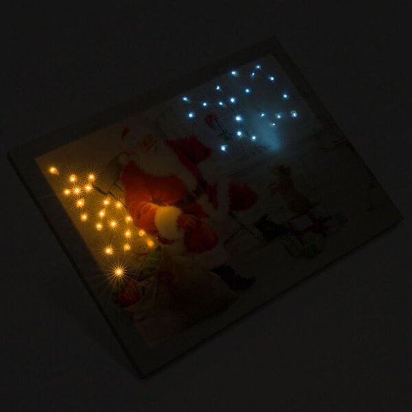 Nástenná maľba Santa Claus so psíkom, 40 LED, 30 x 40 cm