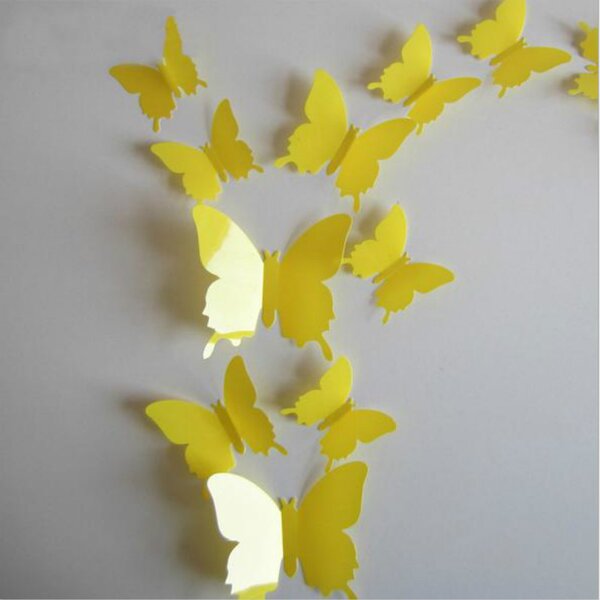 Samolepka na stenu "Plastové 3D Motýle - Žlté" 12ks 5-10 cm