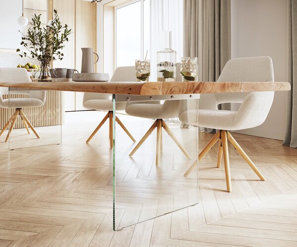 DELIFE Jedálenský stôl Edge 280x100 XL akácia prírodná sklo Live-Edge