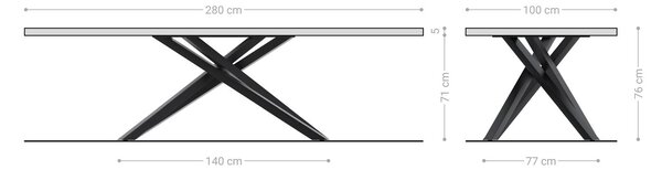 DELIFE Jedálenský stôl Edge 280x100 XL akácia prírodná krížová podstava obdĺžnik nerezová oceľ Live-Edge