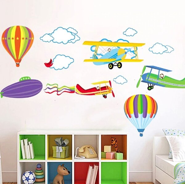 Samolepka na stenu "Balóny a lietadlá" 100x60 cm
