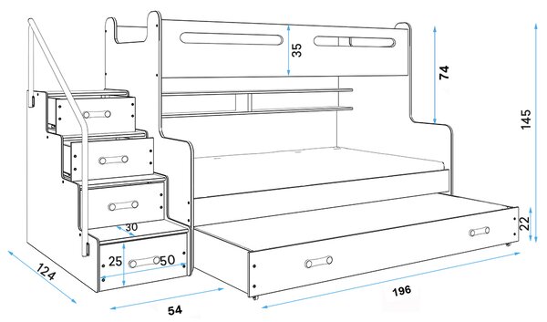 MAX 3 - Poschodová posteľ (rozšírená) s prístelkou - 200x120cm - Biely - Biely (MAX 3 s prístelkou)
