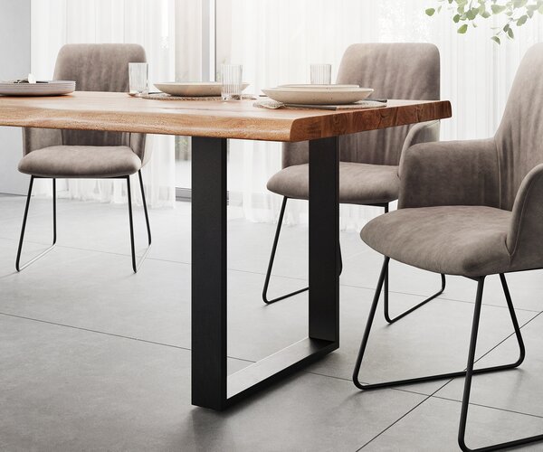 DELIFE Jedálenský stôl Edge 280x100 XL akácia prírodná čierna tenká podstava Live-Edge