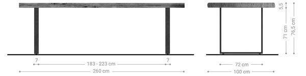 DELIFE Jedálenský stôl Edge 260x100 XL akácia hnedá kov čierna Live-Edge