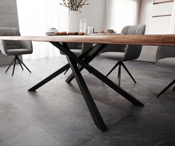 DELIFE Jedálenský stôl Edge 300x100 XL akácia hnedá krížová podstava obdĺžnik čierna Live-Edge