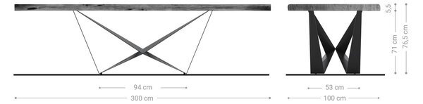 DELIFE Jedálenský stôl Edge 300x100 XL akácia hnedá Spider plochá oceľ nerezová oceľ Live-Edge