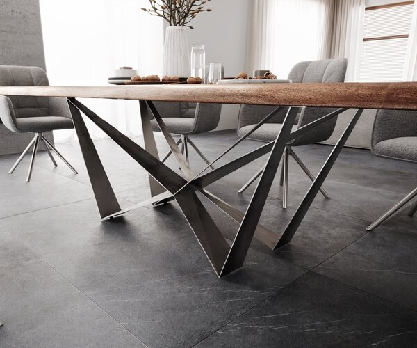 DELIFE Jedálenský stôl Edge 300x100 XL akácia hnedá Spider plochá oceľ nerezová oceľ Live-Edge