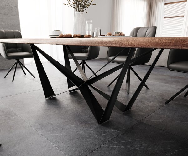 DELIFE Jedálenský stôl Edge 300x100 XL akácia hnedá Spider plochá oceľ čierna Live-Edge