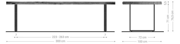 DELIFE Jedálenský stôl Edge 300x100 XL akácia hnedá kov čierna Live-Edge