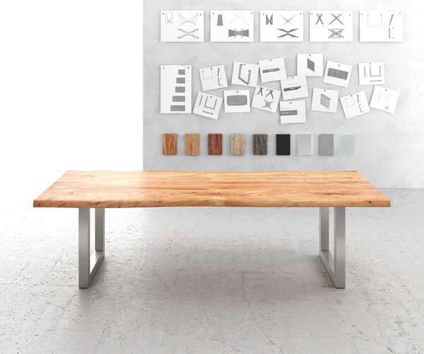 DELIFE Jedálenský stôl Edge 280x100 cm XL akácia prírodná nerezová oceľ široký Live-Edge