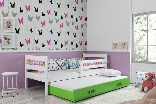 Detská posteľ s prístelkou ERYK 2 | biela Farba: biela / zelená, Rozmer.: 190 x 80 cm