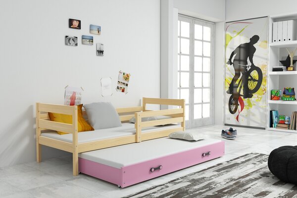 Detská posteľ s prístelkou ERYK 2 | borovica Farba: Borovica / ružová, Rozmer.: 200 x 90 cm