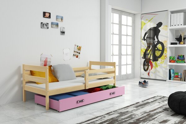Detská jednolôžková posteľ s úložným priestorom ERYK | borovica Farba: Borovica / ružová, Rozmer.: 190 x 80 cm