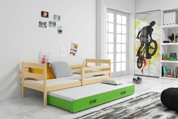 BMS Detská posteľ s prístelkou ERYK borovica Farebné prevedenie šuplíka: Zelená, Veľkosť spacej plochy: 190x80 cm