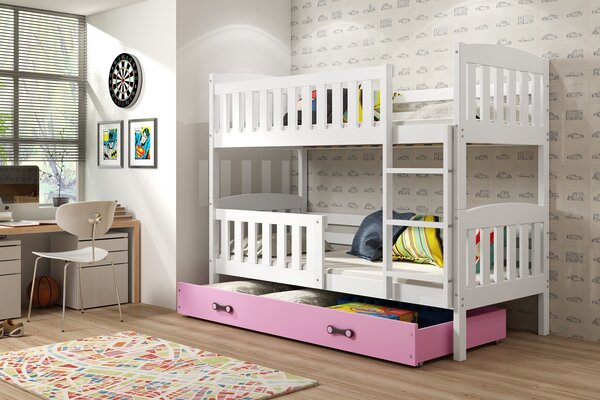 BMS Detská poschodová posteľ s úložným priestorom KUBUS biela Farebné prevedenie šuplíka: Ružová, Veľkosť spacej plochy: 190x80 cm