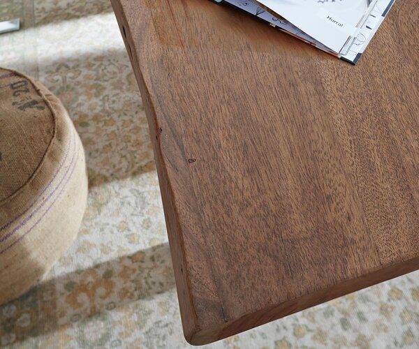 DELIFE Jedálenský stôl Edge 300x100 XL akácia hnedá nerezová oceľ úzky Live-Edge