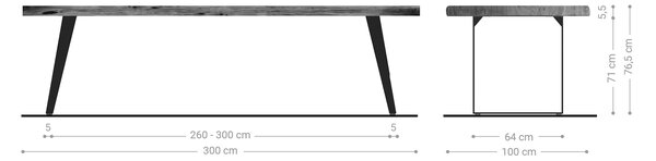 DELIFE Jedálenský stôl Edge 300x100 XL akácia hnedá kov šikmý Live-Edge