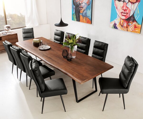 DELIFE Jedálenský stôl Edge 300x100 XL akácia hnedá kov šikmý Live-Edge