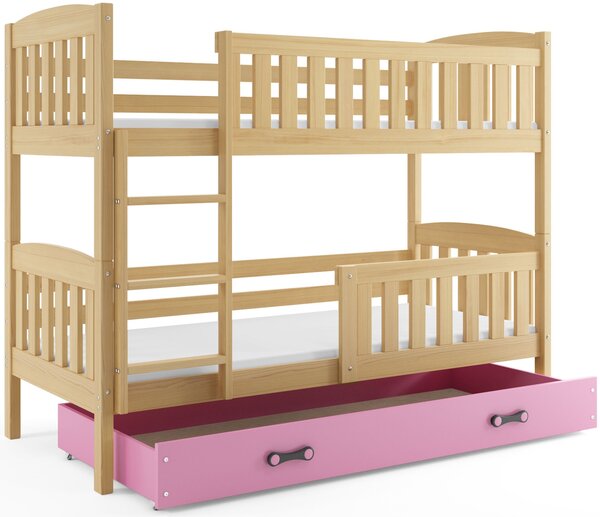 Detská poschodová posteľ KUBUŠ | borovica Farba: Borovica / ružová, Rozmer.: 200 x 90 cm