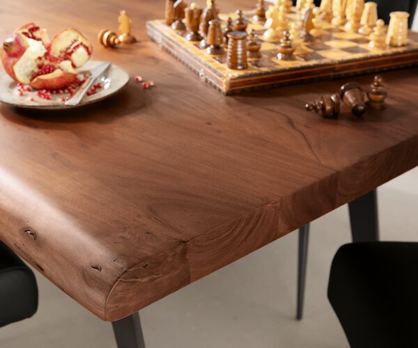 DELIFE Jedálenský stôl Edge 260x100 XL akácia hnedá kov šikmý Live-Edge