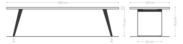 DELIFE Jedálenský stôl Edge 300x100 XL akácia prírodná kov šikmý Live-Edge