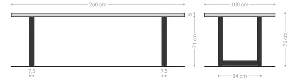 DELIFE Jedálenský stôl Edge 260x100 XL akácia hnedá nerezová oceľ široký Live-Edge