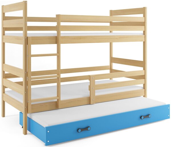 BMS Detská poschodová posteľ s prístelkou ERYK borovica Veľkosť spacej plochy: 190x80 cm, Doplňujúca farba postele: Modrá