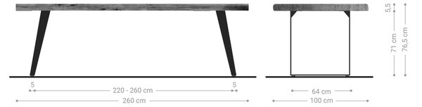 DELIFE Jedálenský stôl Edge 260x100 XL akácia prírodná kov šikmý Live-Edge