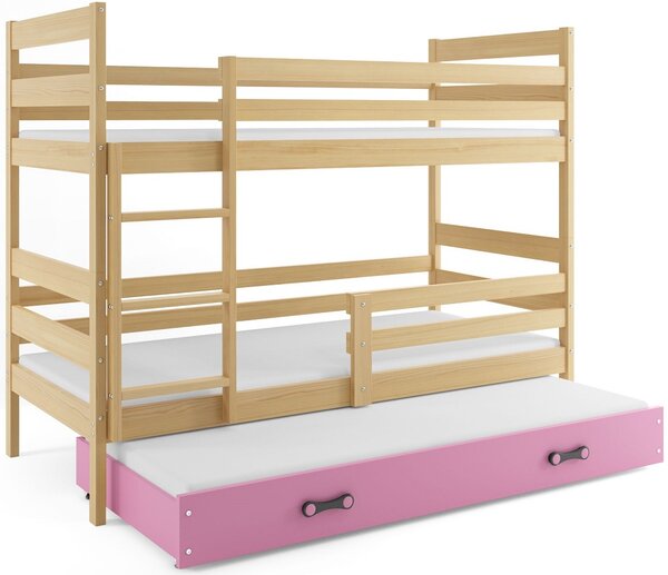 BMS Detská poschodová posteľ s prístelkou ERYK borovica Veľkosť spacej plochy: 190x80 cm, Doplňujúca farba postele: Modrá