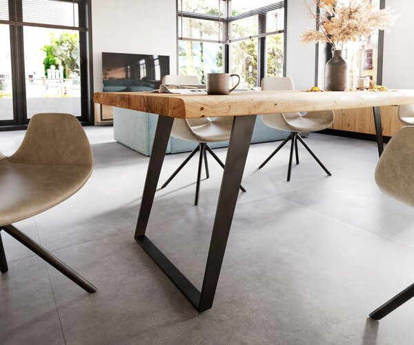 DELIFE Jedálenský stôl Edge 260x100 XL akácia prírodná kov šikmý Live-Edge