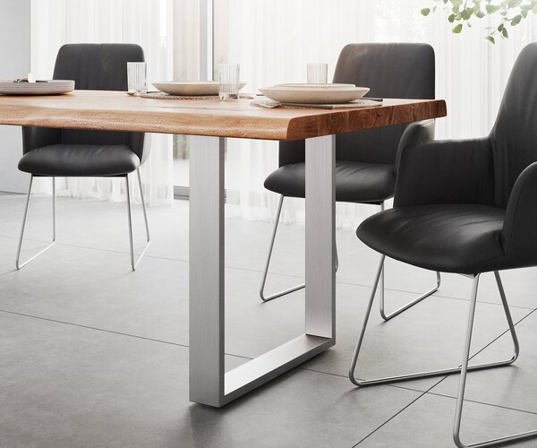 DELIFE Jedálenský stôl Edge 260x100 XL akácia prírodná nerezová oceľ úzky Live-Edge