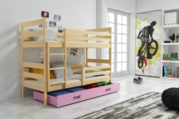 Detská poschodová posteľ ERYK | borovica Farba: Borovica / ružová, Rozmer.: 200 x 90 cm