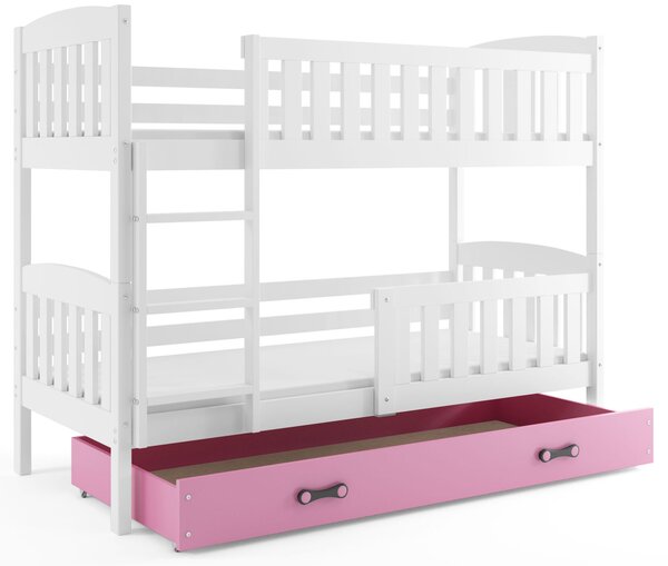 Detská poschodová posteľ KUBUŠ | biela Farba: biela / ružová, Rozmer.: 190 x 80 cm