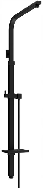 Sprchová kovová tyč s držiakom na ručnú sprchu, dažďovú hlavicu a mydlo Q - 93-125 cm - čierna + hadica 150 cm