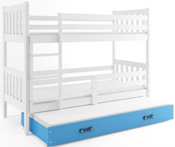 Detská poschodová posteľ s prístelkou CARINO 3 | 80 x 190 cm Farba: biela / modrá