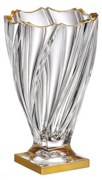KRIŠTÁĽOVÁ VÁZA BOHEMIA PONTI GOLD MATT NA NOHE 330MM