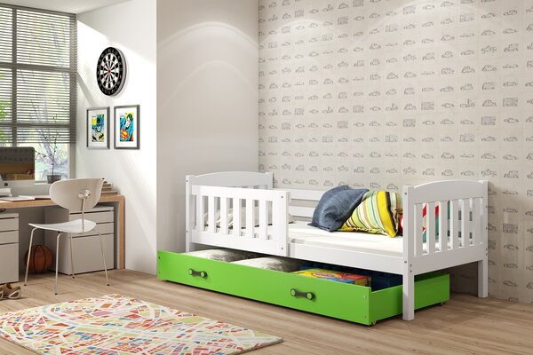 BMS Detská posteľ s úložným priestorom KUBUS biela Farebné prevedenie šuplíka: Zelená, Veľkosť spacej plochy: 200x90 cm