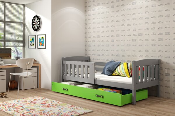 BMS Detská posteľ s úložným priestorom KUBUS grafit Farebné prevedenie šuplíka: Zelená, Veľkosť spacej plochy: 200x90 cm