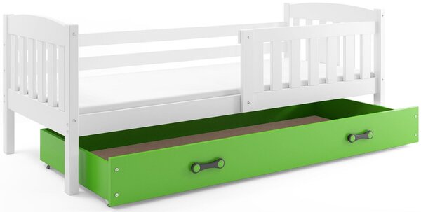 Detská posteľ KUBUŠ 1 s úložným priestorom| biela Farba: biela / zelená, Rozmer.: 200 x 90 cm