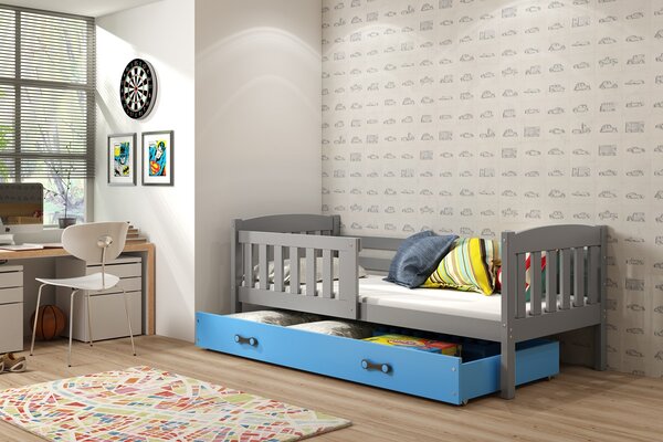 BMS Detská posteľ s úložným priestorom KUBUS grafit Farebné prevedenie šuplíka: Modrá, Veľkosť spacej plochy: 200x90 cm