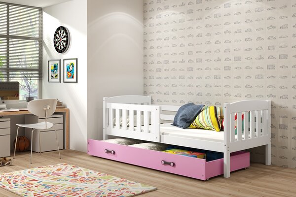 BMS Detská posteľ s úložným priestorom KUBUS biela Farebné prevedenie šuplíka: Ružová, Veľkosť spacej plochy: 160x80 cm