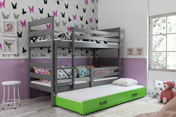 BMS Detská poschodová posteľ s prístelkou ERYK grafit Veľkosť spacej plochy: 190x80 cm, Doplňujúca farba postele: Zelená
