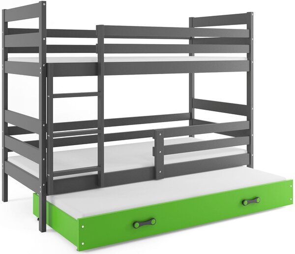 Detská poschodová posteľ ERYK 3 s prístelkou | sivá Farba: Sivá / zelená, Rozmer.: 200 x 90 cm