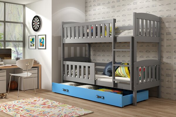 BMS Detská poschodová posteľ s úložným priestorom KUBUS grafit Farebné prevedenie šuplíka: Modrá, Veľkosť spacej plochy: 190x80 cm