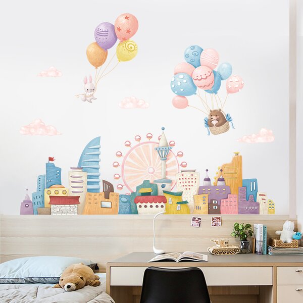PIPPER | Samolepka na stenu "Balóny nad mestom" 77x104 cm